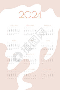 2024年日历 带有精细的最小设计面纸色调色盘图片