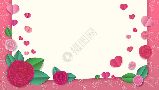 爱之春的问候横幅 配有纸花和心图片