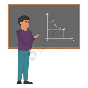 教室黑板上的学生解释了问题的解决方案 回到学校 卡通风格 向量图片