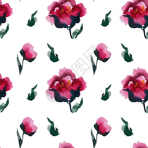 中国的无缝淡薄饼模式紫色红色纺织品植物群艺术粉色水彩花束香气图片