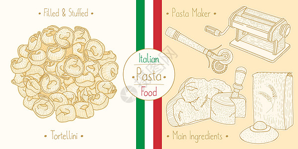 用填料 配料和设备装满意大利食品的托特利尼面粉图片