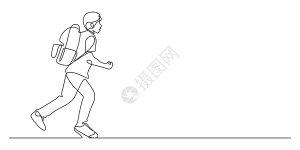 一行幸福学生跑动的一行绘画草图墙纸卡片大学线条跑步轮廓涂鸦男性手绘图片