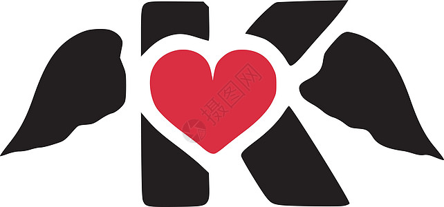 字母kK 带有翅膀和心脏符号doodle图标图片