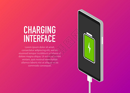 发射并完全充电电池智能手机     矢量信息 与粉色背景隔绝碱性电气充电器累加器插图闪电燃料活力充值力量图片