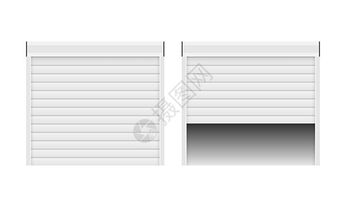 现实的门矢量 白色背景上有滚动百叶窗 打开和特写 矢量插图图片