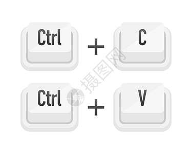Ctrl+C和Ctrl+V白色 3D 按键在白背景上 计算机粒子键盘 矢量插图图片