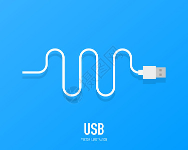 电源概念背景设计 USB白色电缆 在蓝色背景中隔离工具活力电话插座插头金属细胞收费数据插图图片