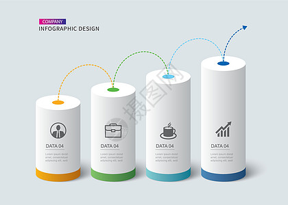 带有4个数字数据模板的图片圆柱时间轴 矢量插图抽象背景信息按钮圆形图表管子圆圈日程推介会商业广告图片