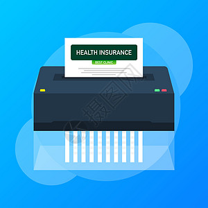 带碎纸机的扁平式健康保险 平面向量 矢量旗帜 网页横幅 医学信息图设计图片