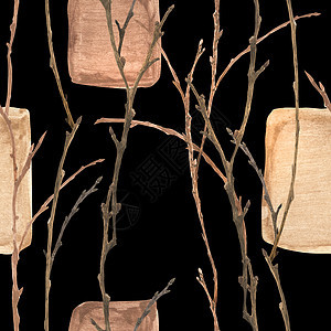 新年冬季森林水彩色无缝模式枞树松果纺织品植物松树包装灌木丛木头生态装饰图片