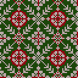 外婆的圣诞编织模式以红 绿和白颜色写成帆布织物祖母礼物星星纤维民间墙纸毛衣针线活图片