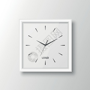 矢量 3d 逼真方形白墙办公室时钟设计模板隔离在白色 使用罗马数字拨号 用于品牌和广告隔离的挂钟模型 钟面设计指针圆圈计时器时间图片