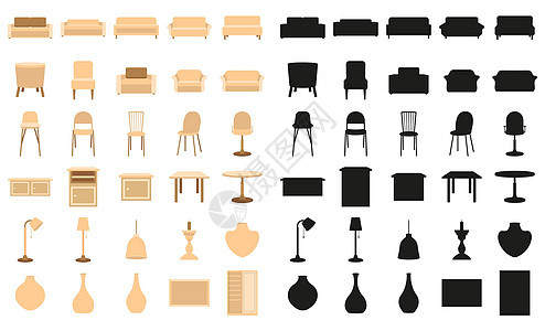室内单元以平板和轮廓为单位 家具矢量插图图片