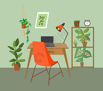 室内矢量图 舒适可爱的房间家具地面插图椅子桌子房子建筑学家居风格植物图片