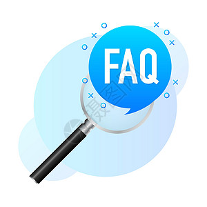 常见问题 FAQ 标签 带常见问题解答的放大镜图标图片