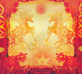 马马年绘图设计剪纸装饰新年节日活力灯笼叶子风格镜框十二生肖图片