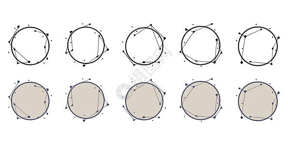 手绘样式的圆形几何框架 标题或文字摘要模板 由线条和点组成的形状集艺术标识装饰品星座花圈风格标签圆圈义者邀请函图片