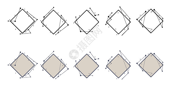 手绘样式的罗姆布斯几何框架 标题或文字摘要模板 由线条和点组成的形状集图片