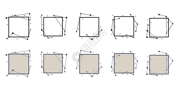 手绘样式的方形几何框架 标题或文字摘要模板 由线条和点组成的形状集横幅三角形装饰品标识邀请函庆典正方形星座风格涂鸦图片