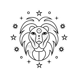 Leo zodiac标志行星艺术月亮动物绘画八字收藏黑色天文学狮子图片