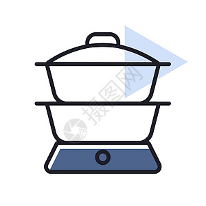 双锅炉矢量图标 厨电蒸汽美食插图烹饪工具厨房标识技术平底锅家庭图片