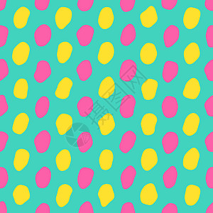 省略号黄色和粉红色的黄奥瓦尔在明亮绿宝石背景上无缝图案 Trindy 几何图案与油漆布束插画