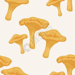 矢量无缝模式与白色的鸡油菌蘑菇 无缝纹理 手绘卡通鸡油菌蘑菇 纺织品 墙纸 印刷品的设计模板 鸡油菌打印卡通片孩子们蔬菜艺术手绘图片
