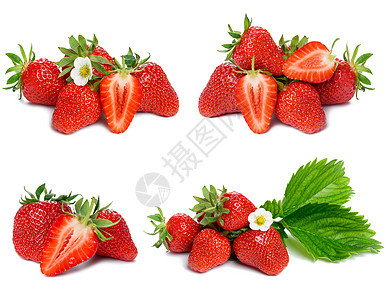 在白色背景 多汁和美味的莓果上孤立的红草莓红色浆果宏观水果甜点团体绿色食物图片
