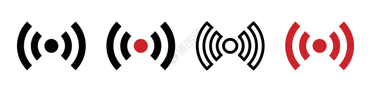 各式各样的无线电波图标 Wi-Fi 或现场流出 矢量图片