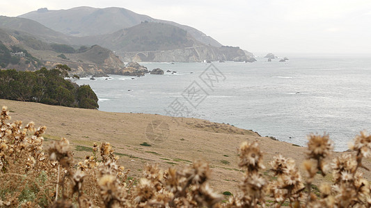 Bixby 河水桥 海洋 雾雾雾天气 加利福尼亚太平洋海岸高速公路外表旅游旅行气氛波浪戏剧性海岸线海景悬崖海岸图片