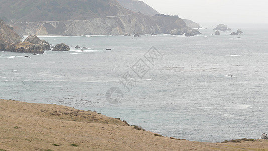 Bixby 河水桥 海洋 雾雾雾天气 加利福尼亚太平洋海岸高速公路远景旅游波浪旅行海景外表海岸线海岸气氛生态旅游图片