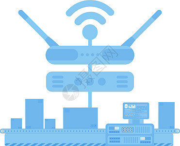 连接到互联网的自动输送线 物联网和自动化概念 孤立 向量插图机械滚筒仓库物流包装技术运输零售工厂图片