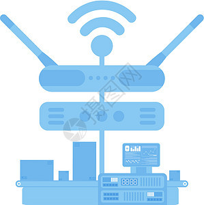 连接到互联网的自动输送线 物联网和自动化概念 孤立 向量包装仓库运输商品机器人生产机器工厂手臂命令图片