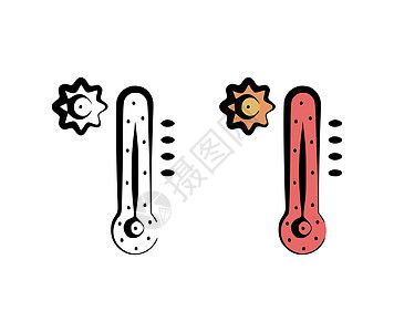 在白色背景上用手绘画的风格显示温度计和太阳符号的矢量插图图片