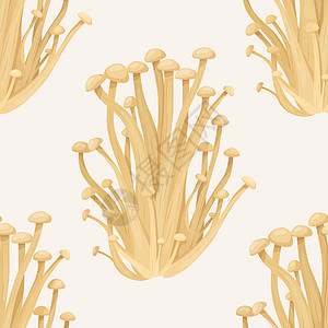 矢量无缝模式与白金针菇 无缝纹理 手绘卡通金针菇布什 纺织品 墙纸的设计模板 金针菇 蘑菇印花图片