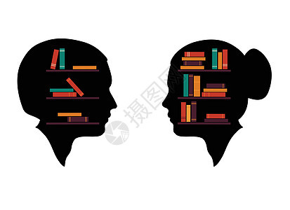 一本人脑中的书 想着学习 有用的信息 以书籍的形式写成头部的轮廓图片