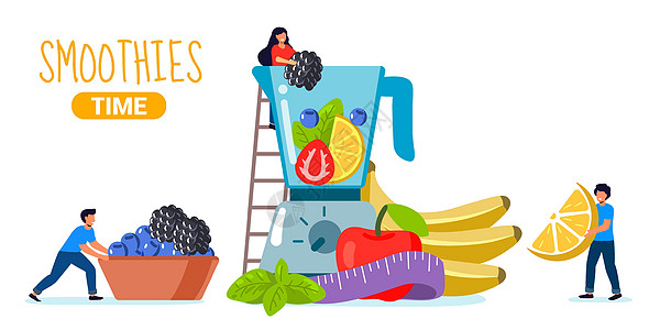 制作健康饮品 蔬菜鲜菜和蔬菜甜点玻璃搅拌机摇床损失女孩浆果海报香蕉卡通片果汁图片