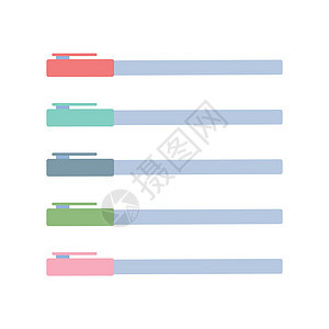 一组多颜色的笔 矢量插图 在白色背景中孤立卡通片铅笔工具商业学校蓝色艺术黑色粉色染色图片