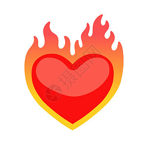 燃烧的心脏 火焰中红心 在白色背景上隔离的矢量插图图片