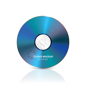 矢量 3d 逼真的蓝色 CD DVD 白色与反射 样机的 CD 设计模板 复制空间 光盘图标 前视图图片
