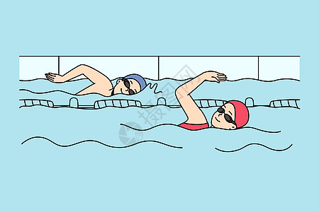在游泳池里游泳的人锦标赛活动爱好身体精力行动竞技卡通片插图风镜图片