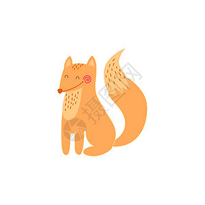 甜狐狸坐着 用可爱的插图表达背景图片