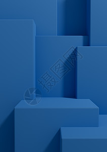 明亮 深色 柔和的蓝色 3D 渲染产品展示墙纸 带有讲台或在简单 最小 抽象 几何产品摄影背景上站在一两个奢侈品之前图片