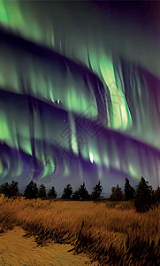 夜晚的北光和森林观气氛北极光天空北极星天文学旅行假期蓝色森林旅游图片