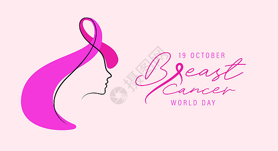 女性在乳癌中面临最低限度的设计设计 并带有癌症意识的丝带矢量插图图片