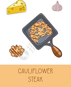 Cauliflower牛排横幅矢量插图图片