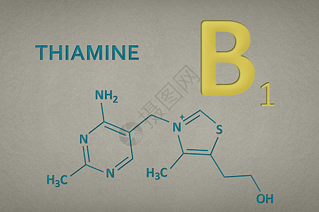 B1 纸质背景上的活胺分子 维他命的骨骼配方公式b 1 绿黄中的中文本硫胺素医疗黄色生物六边形绘画插图生物学化合物化学品图片