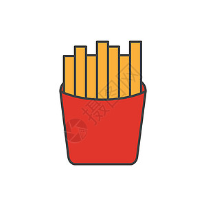 快餐 薯条 薯条图标 矢量插图 平板设计小吃化合物卡通片垃圾土豆盒子碳水包装餐厅食物图片