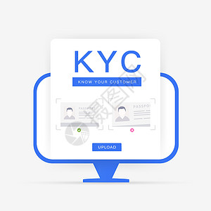 KYC 了解您的客户上传个人身份证明文件的申请表-护照数据页 驾驶执照 自拍示例 矢量图和桌面 pc 平面样式图片