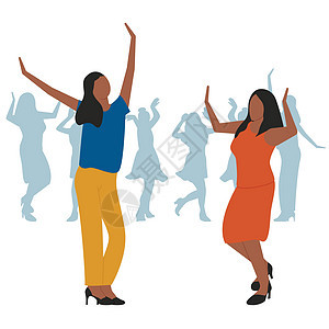 跳舞的人 女孩们在迪斯科舞厅 派对上跳舞 喜庆 欢快的心情 平面样式 向量图片